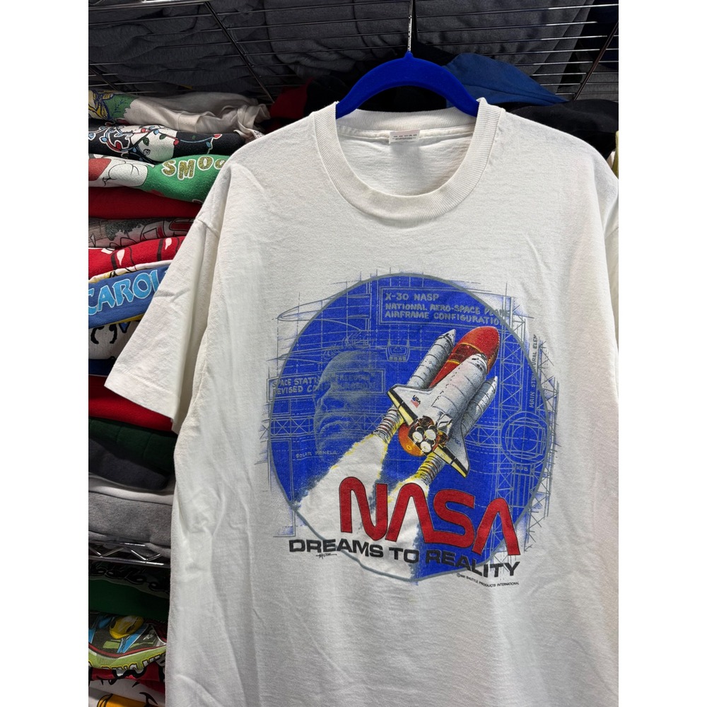 Vintage 1991 NASA Dreams to Reality Space Shuttle T-Shirt White Single Stitch XL
